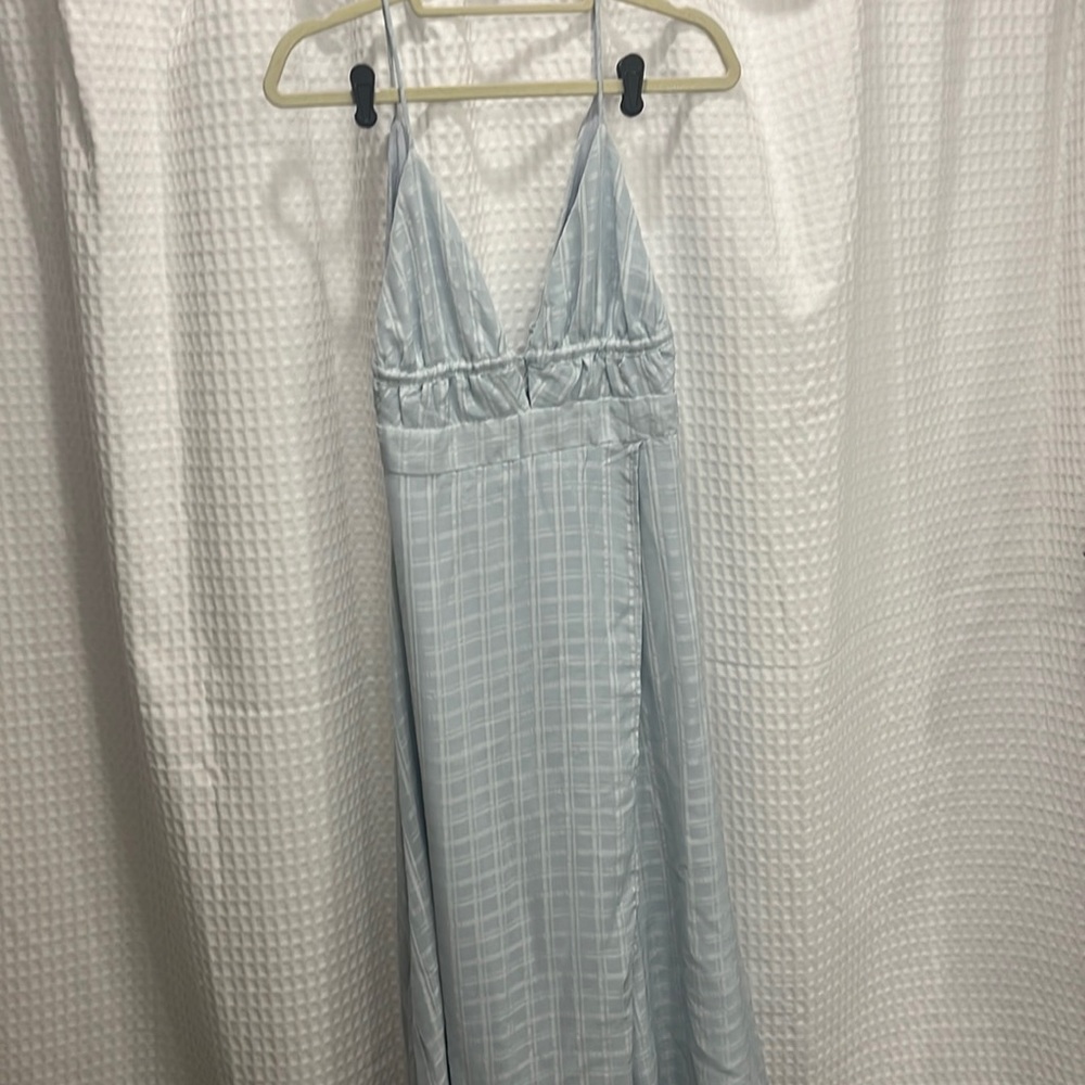 Lulus Tie Back Midi Dress Easter-Egg Blue w/ Slit